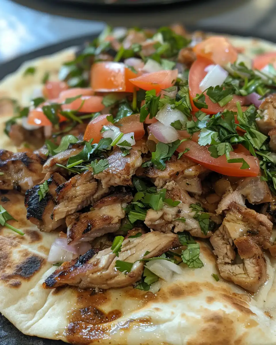 Plated chicken shawarma with golden fries and garlic sauce ready to serve