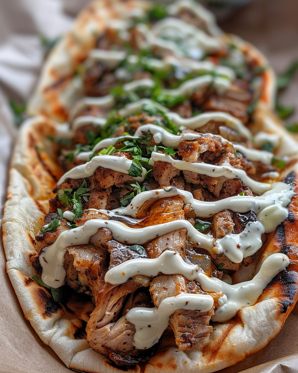 Pressure cooker chicken shawarma with garlic sauce steaming hot