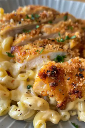 Chicken with Creamy Macaroni Cheese taken with iphone 15 pro max --iw 2 --ar 4:5 --v 6.0 --raw