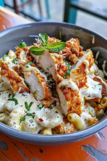 Chicken with Creamy Macaroni Cheese taken with iphone 15 pro max --iw 2 --ar 4:5 --v 6.0 --raw