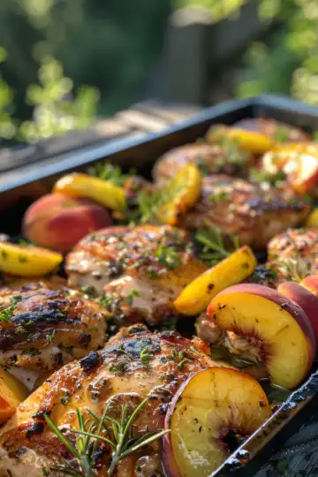 Chicken with Peaches taken with iphone 15 pro max --iw 2 --ar 4:5 --v 6.0 --raw