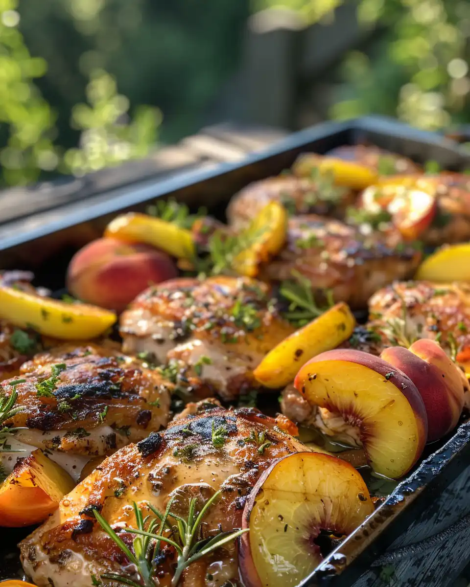 Pressure cooker chicken cooking with peaches and thyme