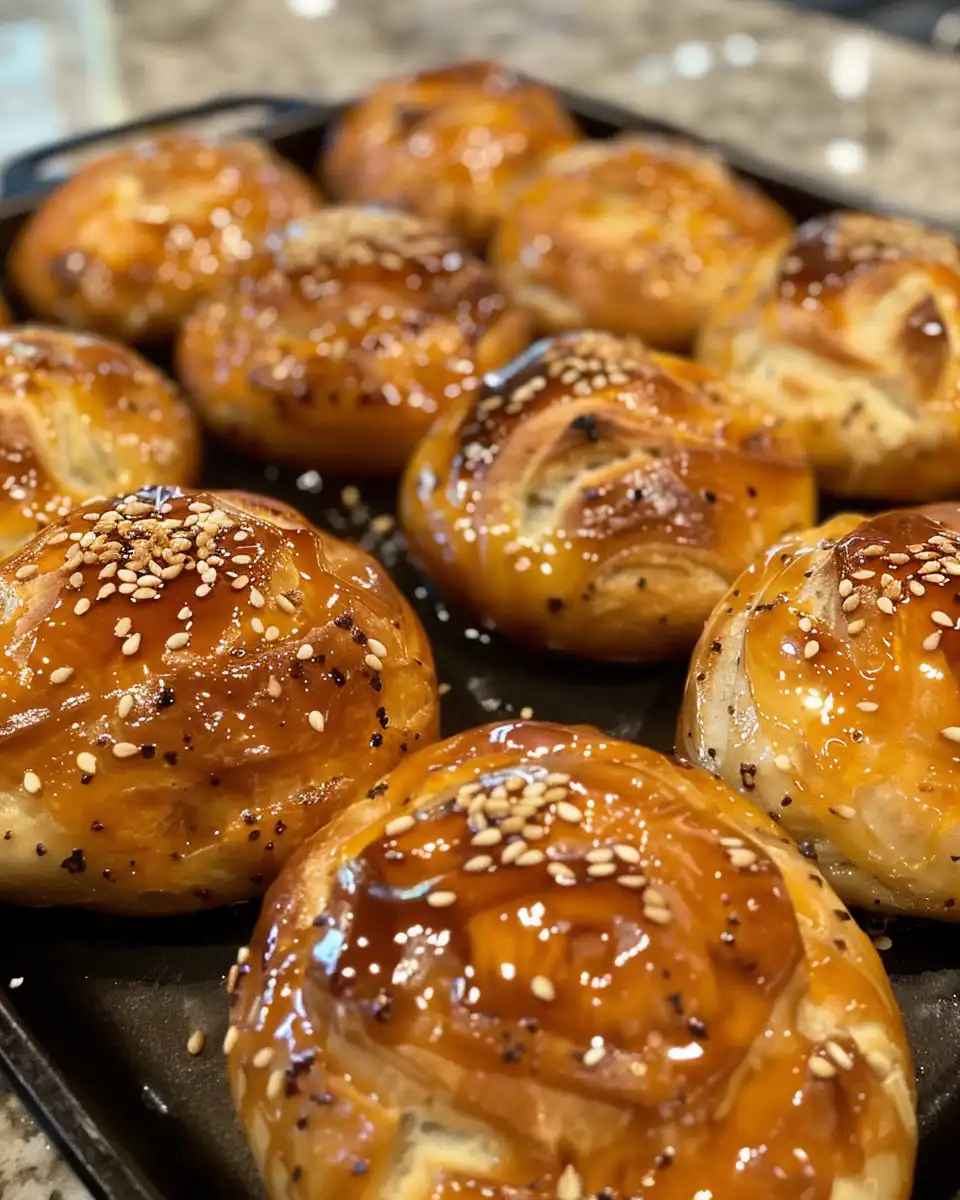 Finished chili honey feta rolls served warm with fresh herbs