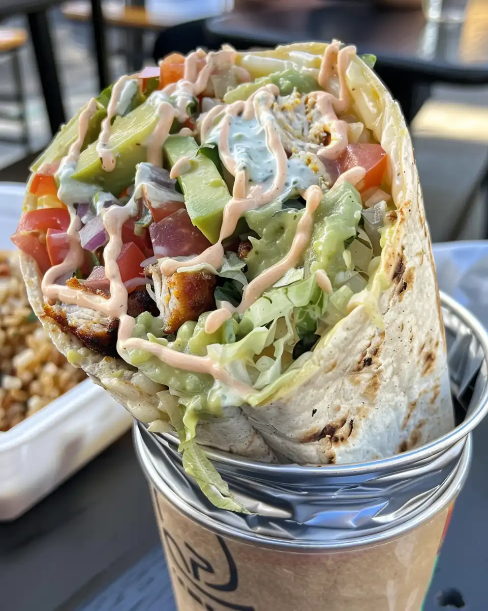 Ingredients for chipotle ranch grilled chicken burrito with tortillas and fresh vegetables