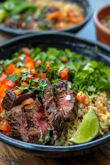 Cilantro Lime Steak Bowls taken with iphone 15 pro max --iw 2 --ar 4:5 --v 6.0 --raw