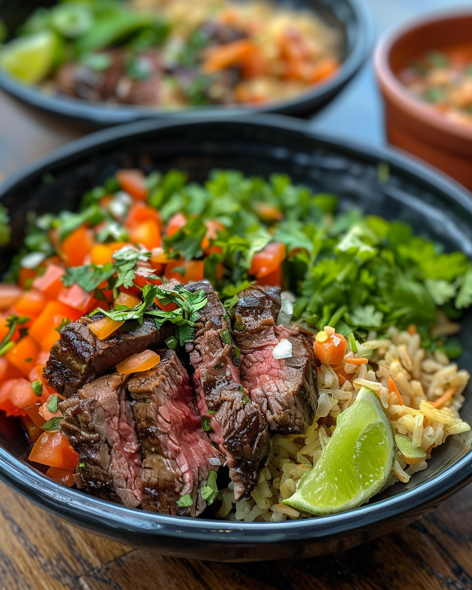 Cilantro lime steak bowls freshly made in pressure cooker