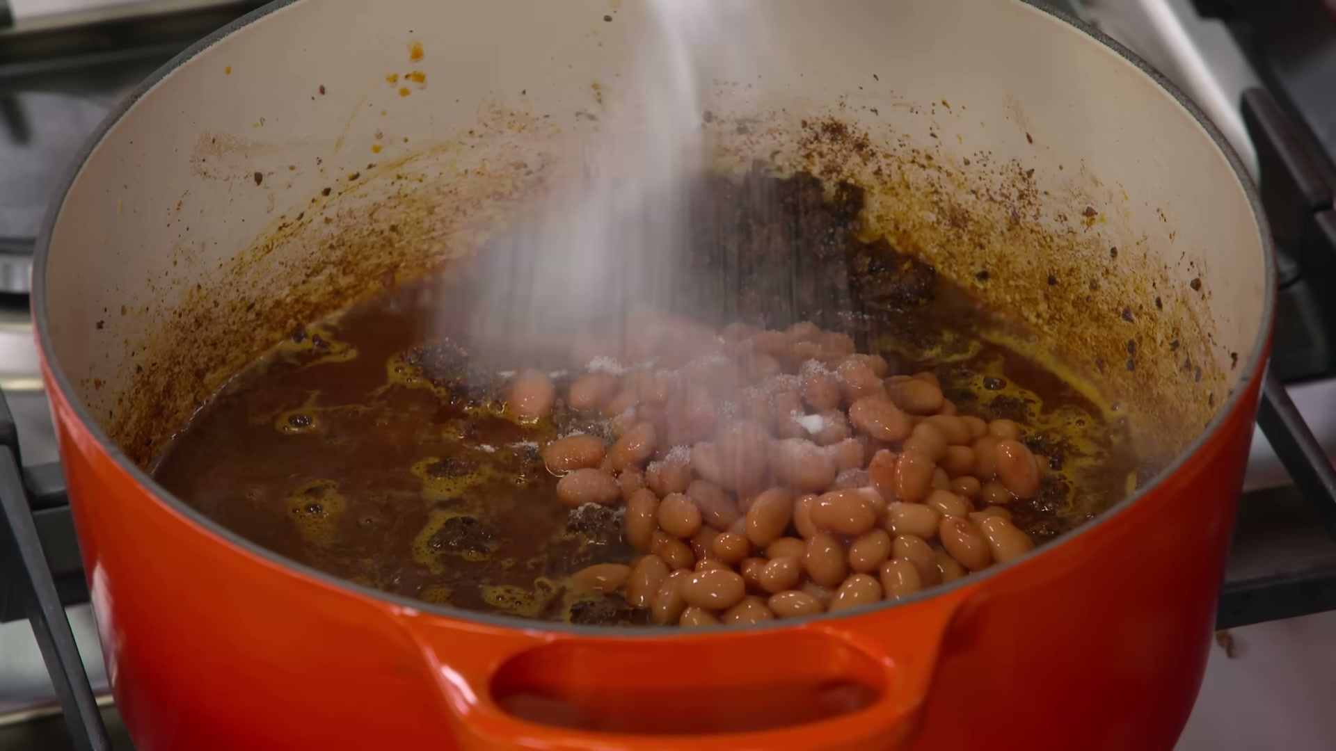 Close-up of classic hearty beef chili showing the texture and color detail