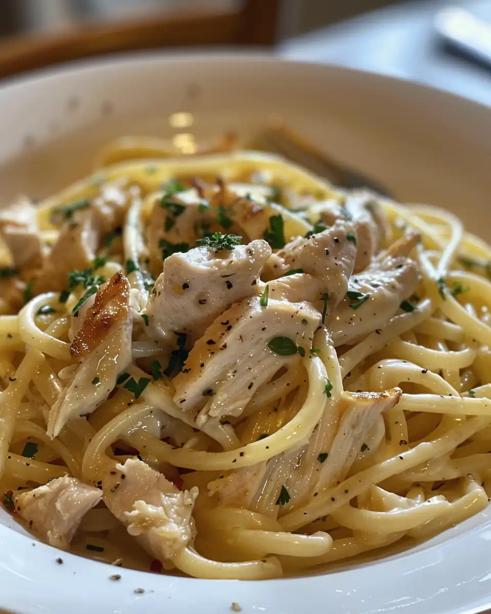 Finished creamy corn chicken pasta in bowl ready to serve