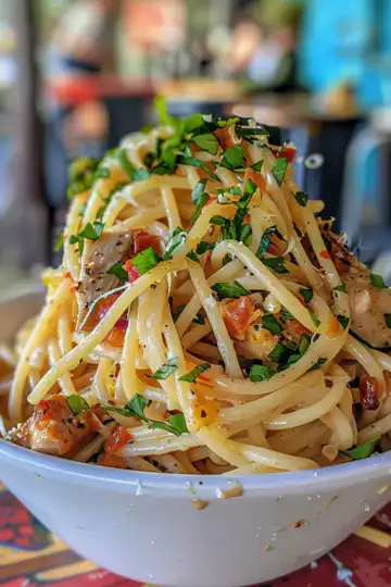 Cowboy Butter Chicken Linguine taken with iphone 15 pro max --iw 2 --ar 4:5 --v 6.0 --raw