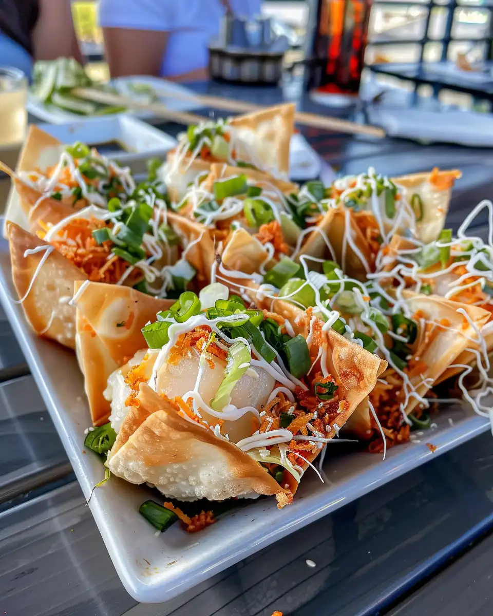 Crunchy crab rangoons ready to be served