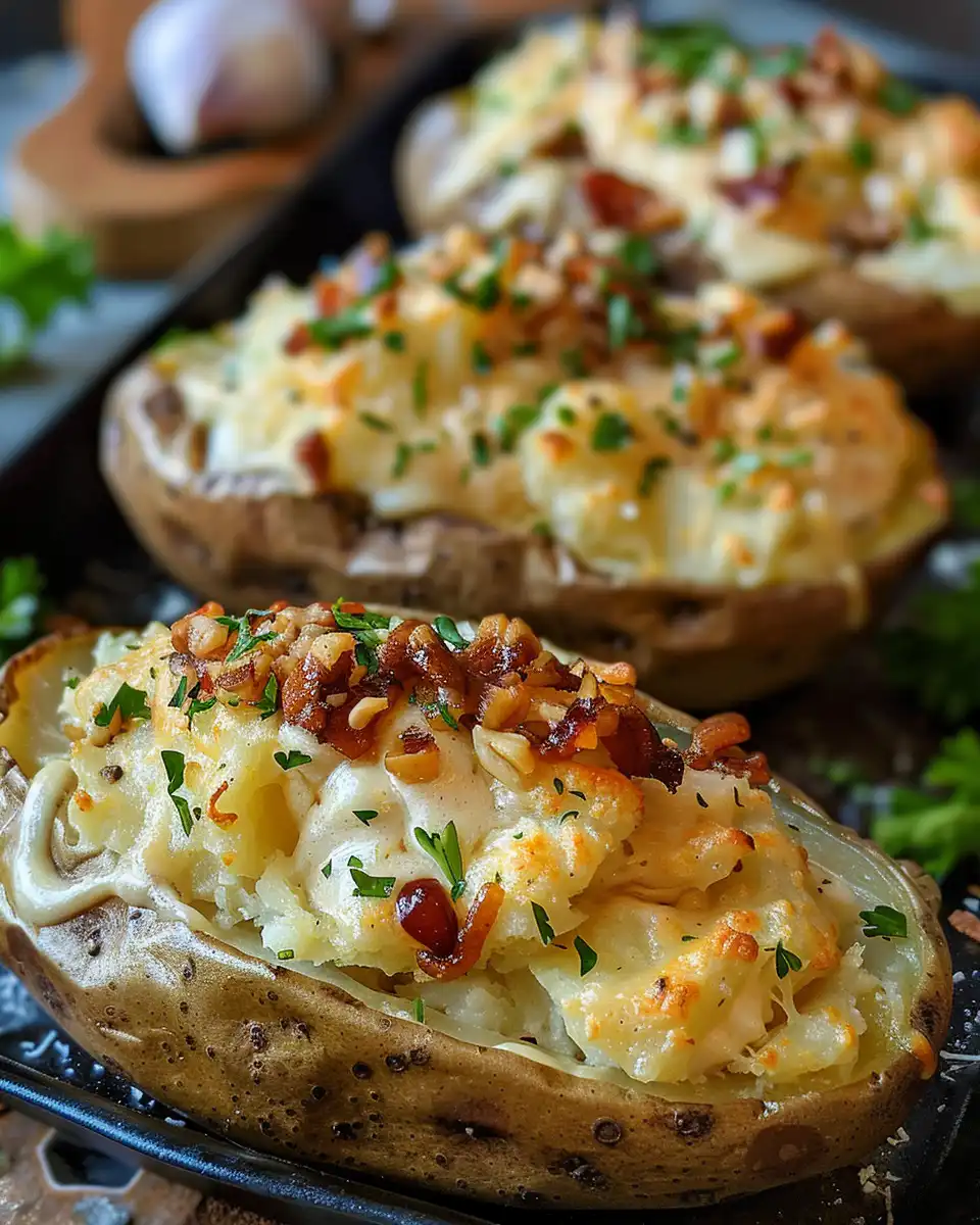 Ingredients for BBQ chicken stuffed baked potatoes including cooked chicken and BBQ sauce