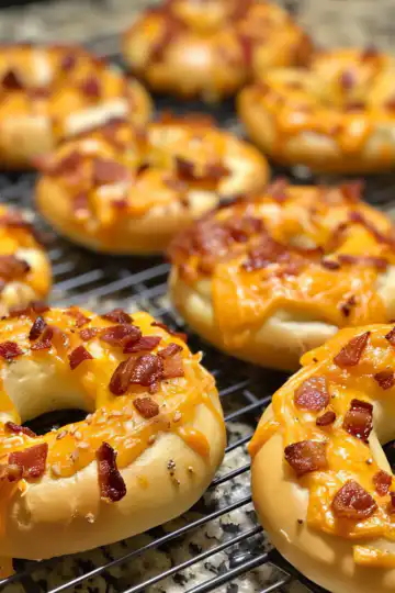 Creamy Bacon Cheddar Bagels taken with iphone 15 pro max --iw 2 --ar 4:5 --v 6.0 --raw