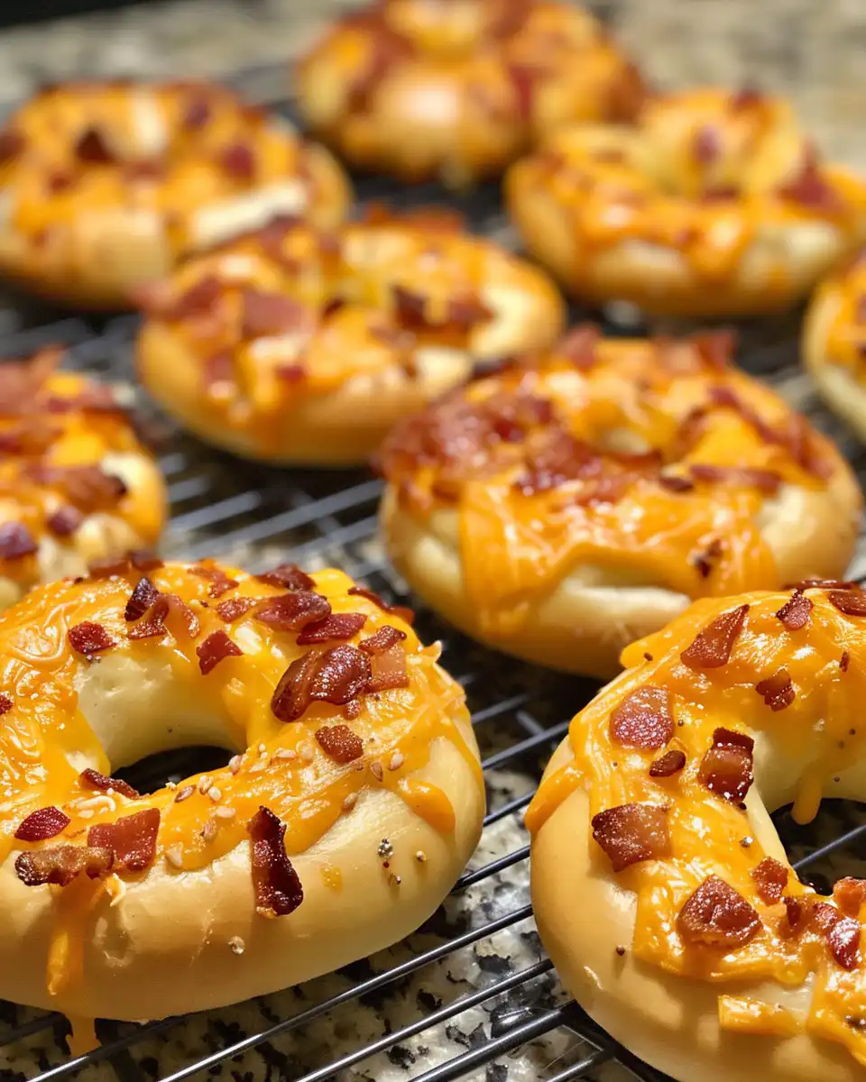 Creamy bacon cheddar bagels fresh and ready in the kitchen