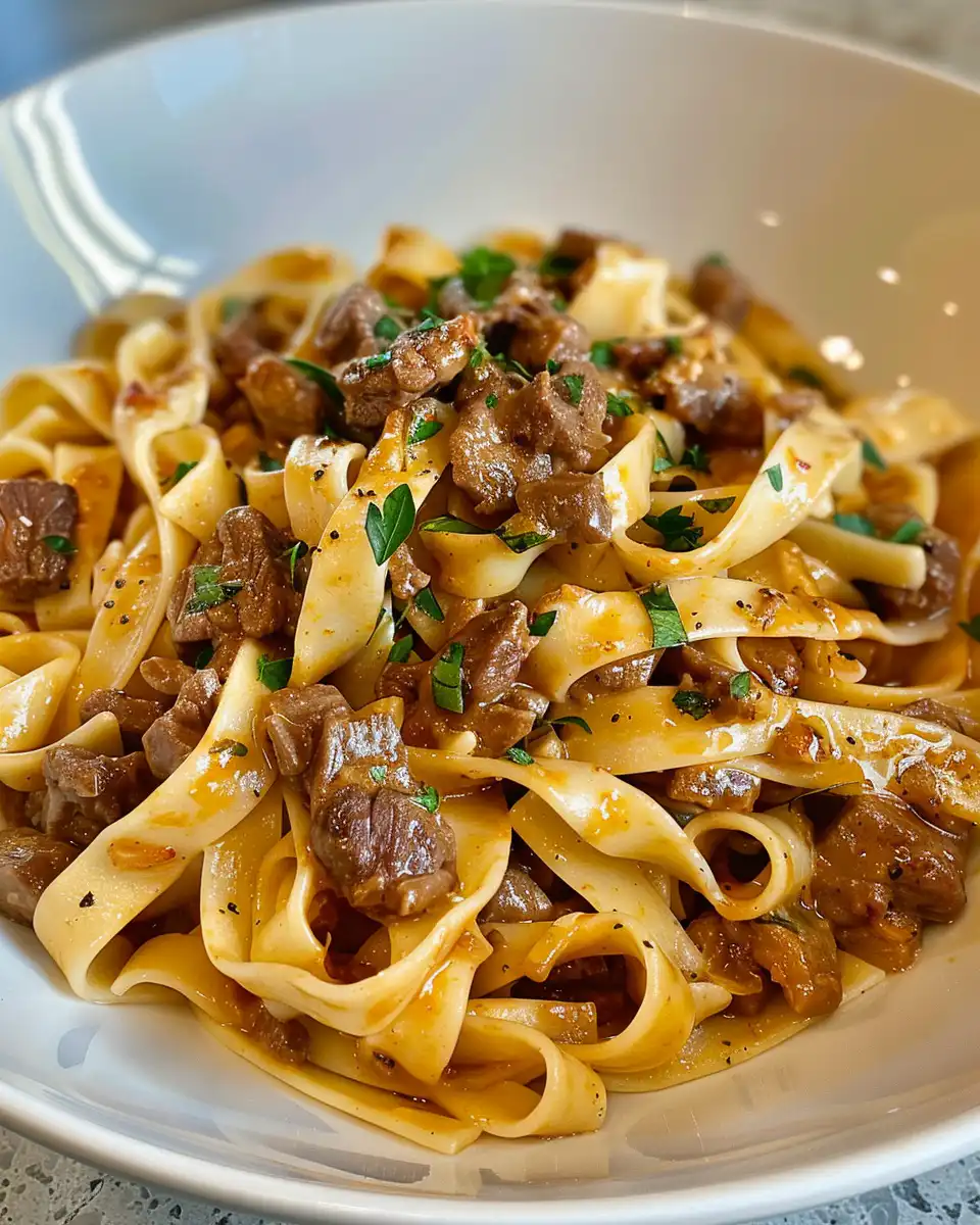 Ingredients for creamy beef pasta including ground beef and pasta
