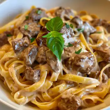 Creamy Beef Pasta taken with iphone 15 pro max --iw 2 --ar 4:5 --v 6.0 --raw