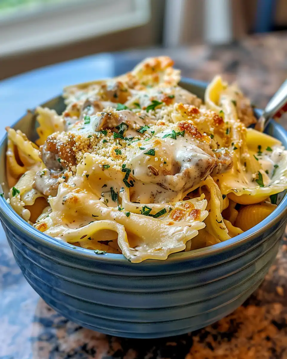 Final creamy beef shell pasta cooked and ready to serve