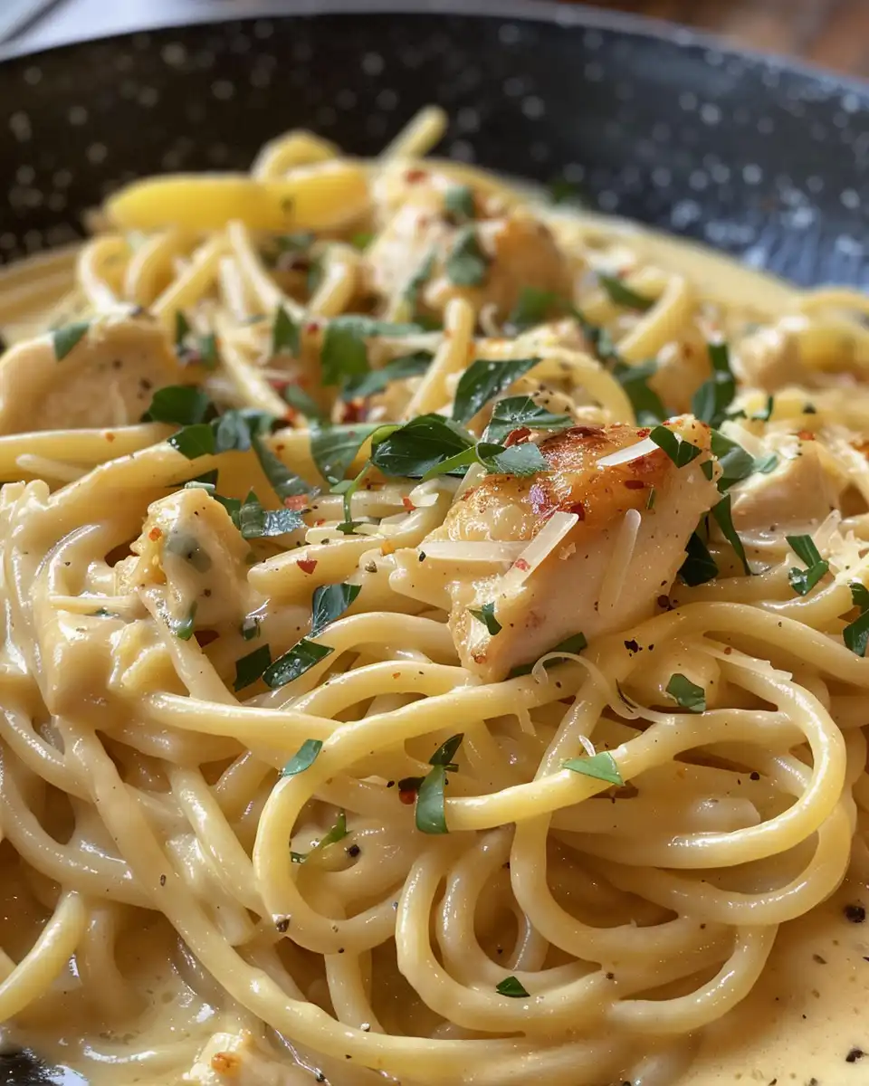 Finished creamy Cajun chicken pasta served on a plate