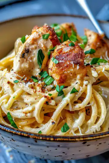 Creamy Cajun Chicken Spaghetti with Garlic taken with iphone 15 pro max --iw 2 --ar 4:5 --v 6.0 --raw