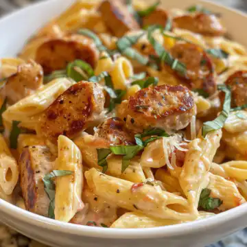 Creamy Cajun Sausage Pasta taken with iphone 15 pro max --iw 2 --ar 4:5 --v 6.0 --raw
