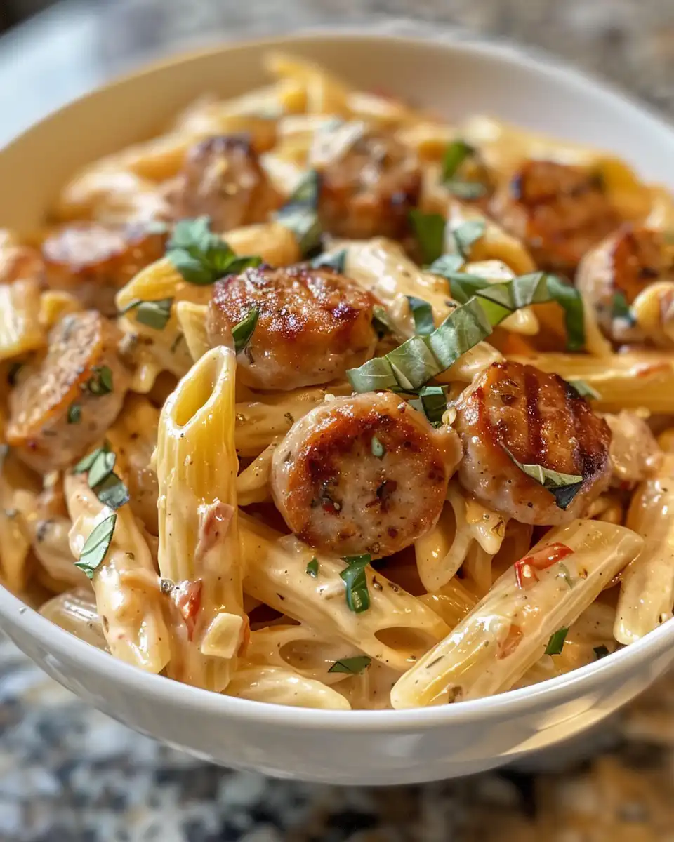 Ingredients for creamy Cajun sausage pasta with sausage and vegetables