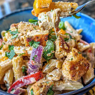 Creamy Chicken Fajita Pasta taken with iphone 15 pro max --iw 2 --ar 4:5 --v 6.0 --raw