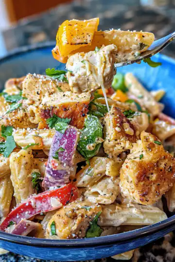 Creamy Chicken Fajita Pasta taken with iphone 15 pro max --iw 2 --ar 4:5 --v 6.0 --raw