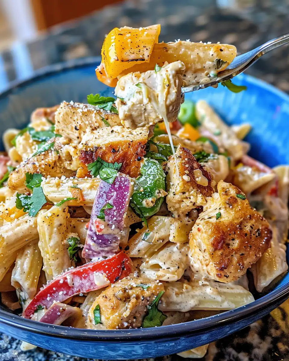 Creamy chicken fajita pasta in pressure cooker ready to serve