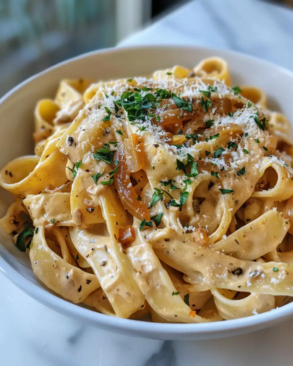 Ingredients for creamy vegan caramelized onion pasta on a table