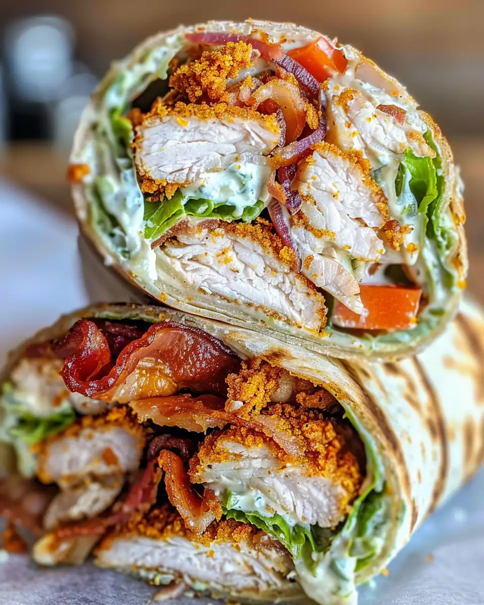 Ingredients for crispy chicken bacon ranch wraps with fresh spinach and cheese