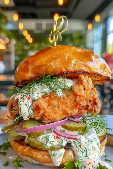 Crispy Dill Chicken Sandwich taken with iphone 15 pro max --iw 2 --ar 4:5 --v 6.0 --raw
