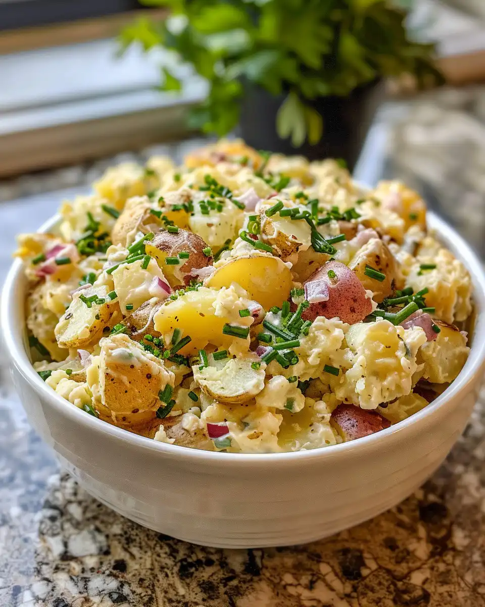 Golden crispy smashed potato salad ready to serve