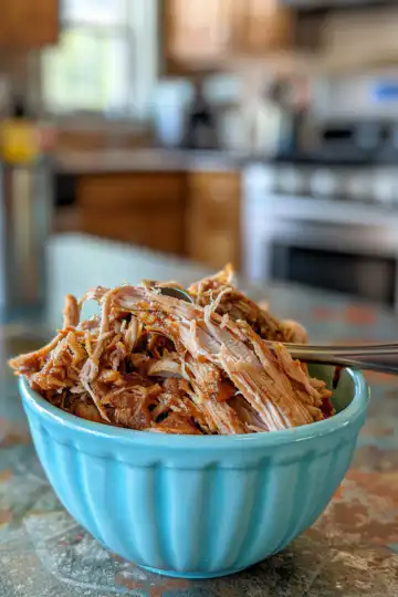 Crockpot BBQ Pulled Chicken taken with iphone 15 pro max --iw 2 --ar 4:5 --v 6.0 --raw