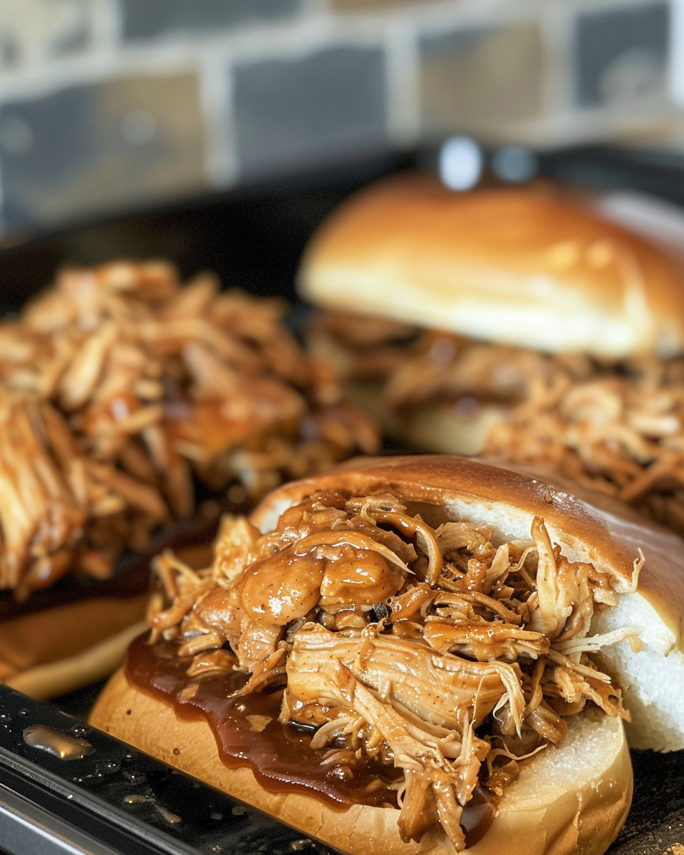 Pressure cooker sealed with steam curling up indicating delicious BBQ pulled chicken inside