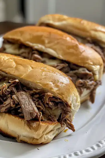 Crockpot French Dip Sandwiches taken with iphone 15 pro max --iw 2 --ar 4:5 --v 6.0 --raw