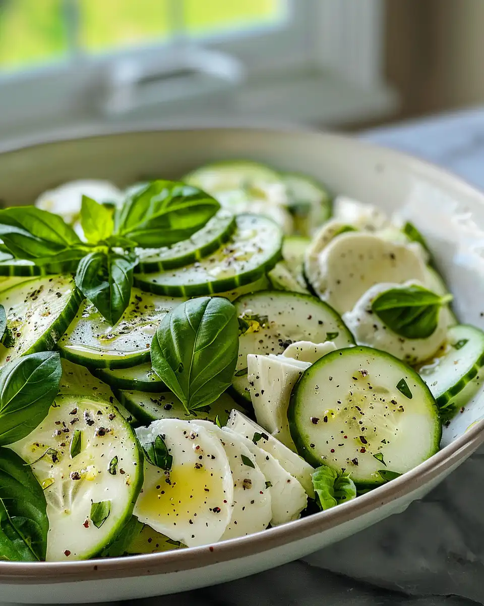 Ingredients for cucumber bocconcini salad chopped and ready