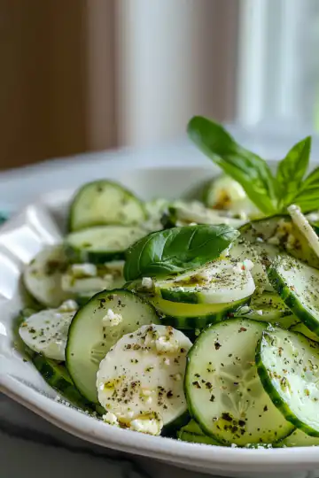 Cucumber Mozzarella Salad taken with iphone 15 pro max --iw 2 --ar 4:5 --v 6.0 --raw