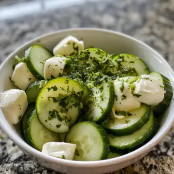 Cucumber Mozzarella Salad taken with iphone 15 pro max --iw 2 --ar 4:5 --v 6.0 --raw