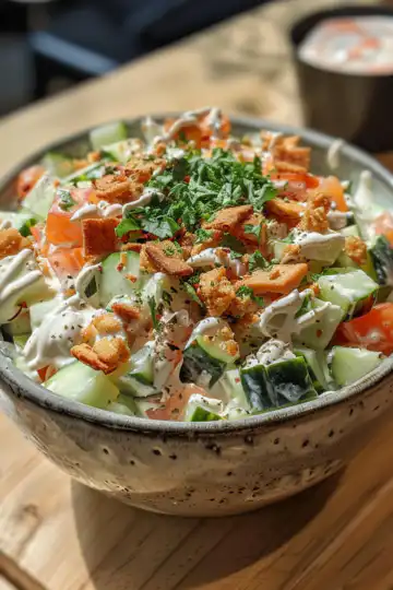 Cucumber Ranch Crack Salad taken with iphone 15 pro max --iw 2 --ar 4:5 --v 6.0 --raw