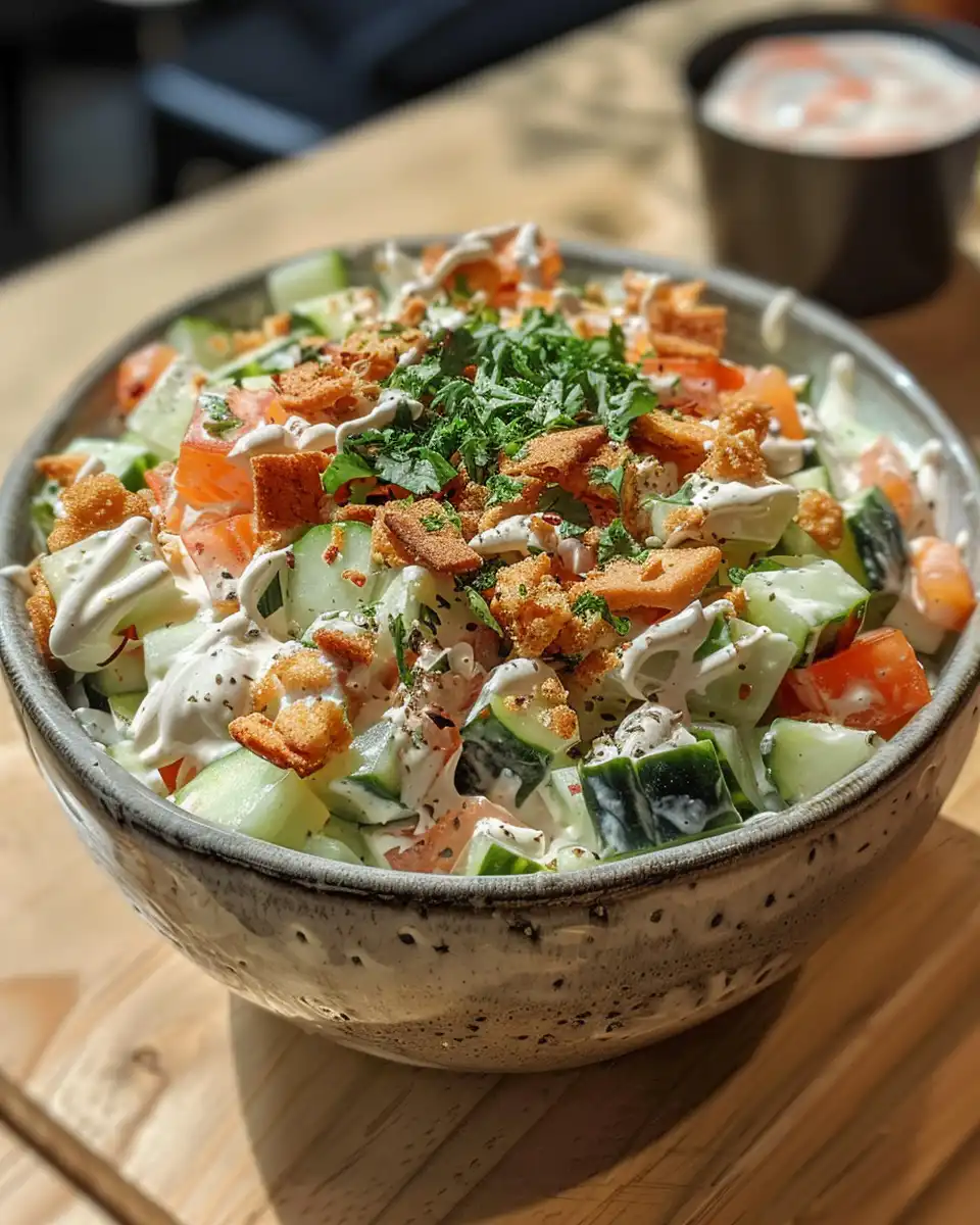 Fresh cucumber ranch salad with crisp cucumbers and creamy dressing