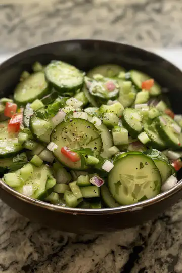Cucumber Ranch Crack Salad taken with iphone 15 pro max --iw 2 --ar 4:5 --v 6.0 --raw