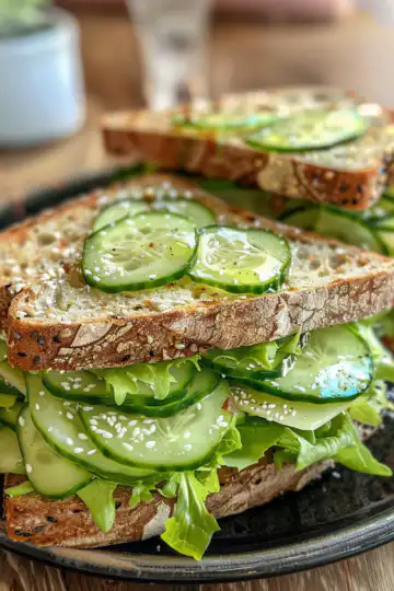 Cucumber Salad Sandwiches taken with iphone 15 pro max --iw 2 --ar 4:5 --v 6.0 --raw