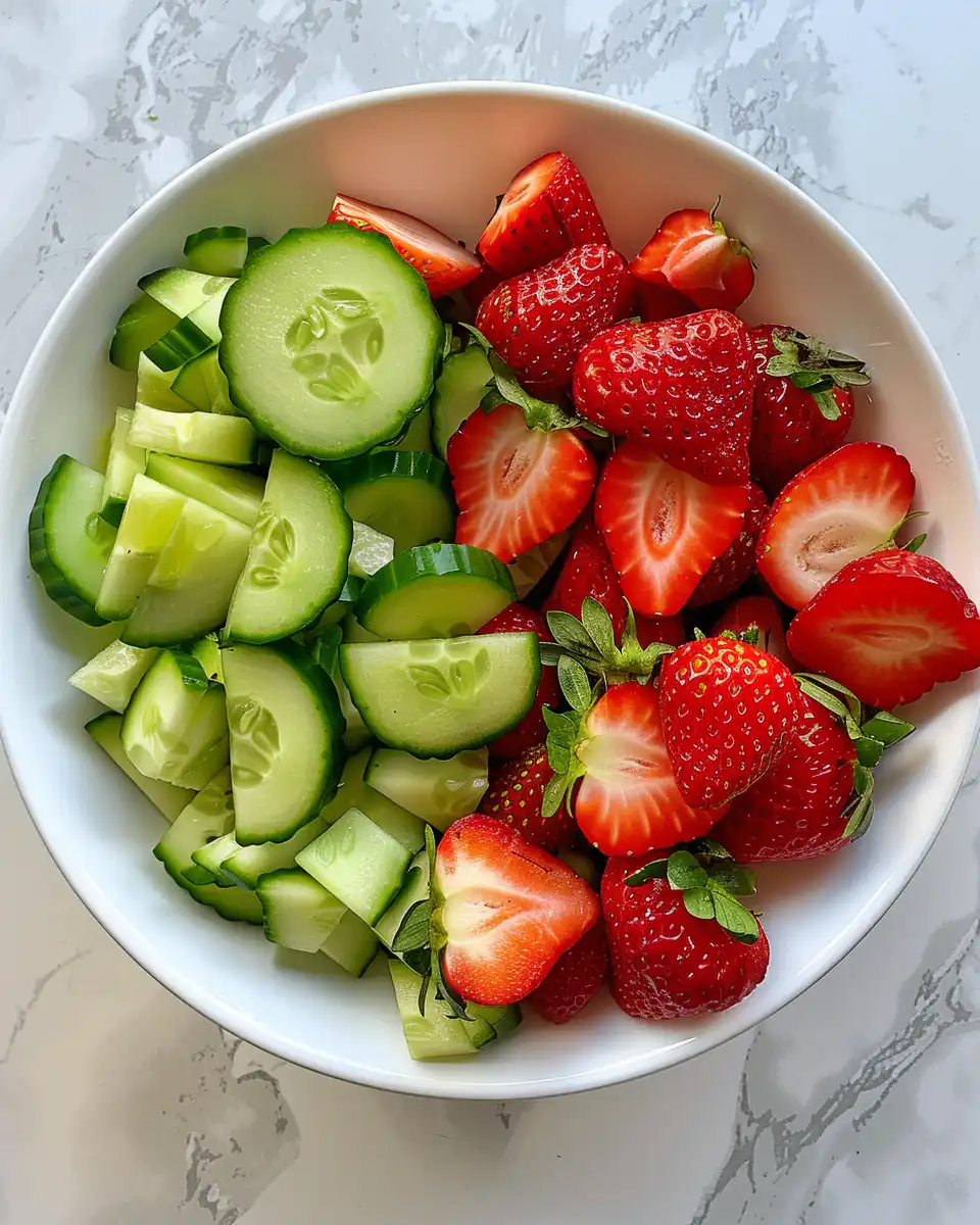 Close-up of cucumber strawberry salad in pressure cooker