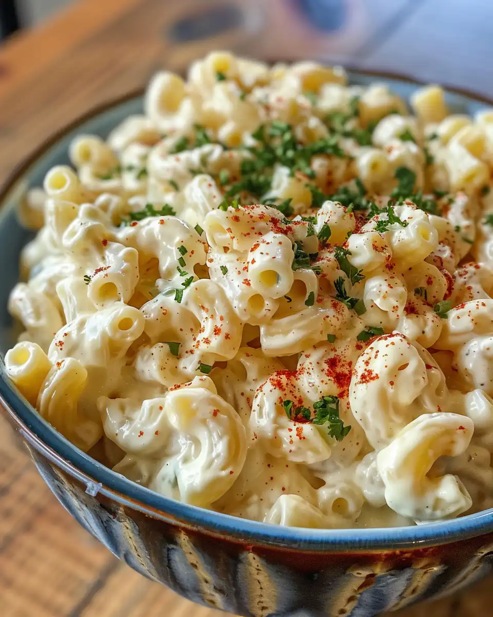 Ingredients for deviled egg macaroni salad in bowls