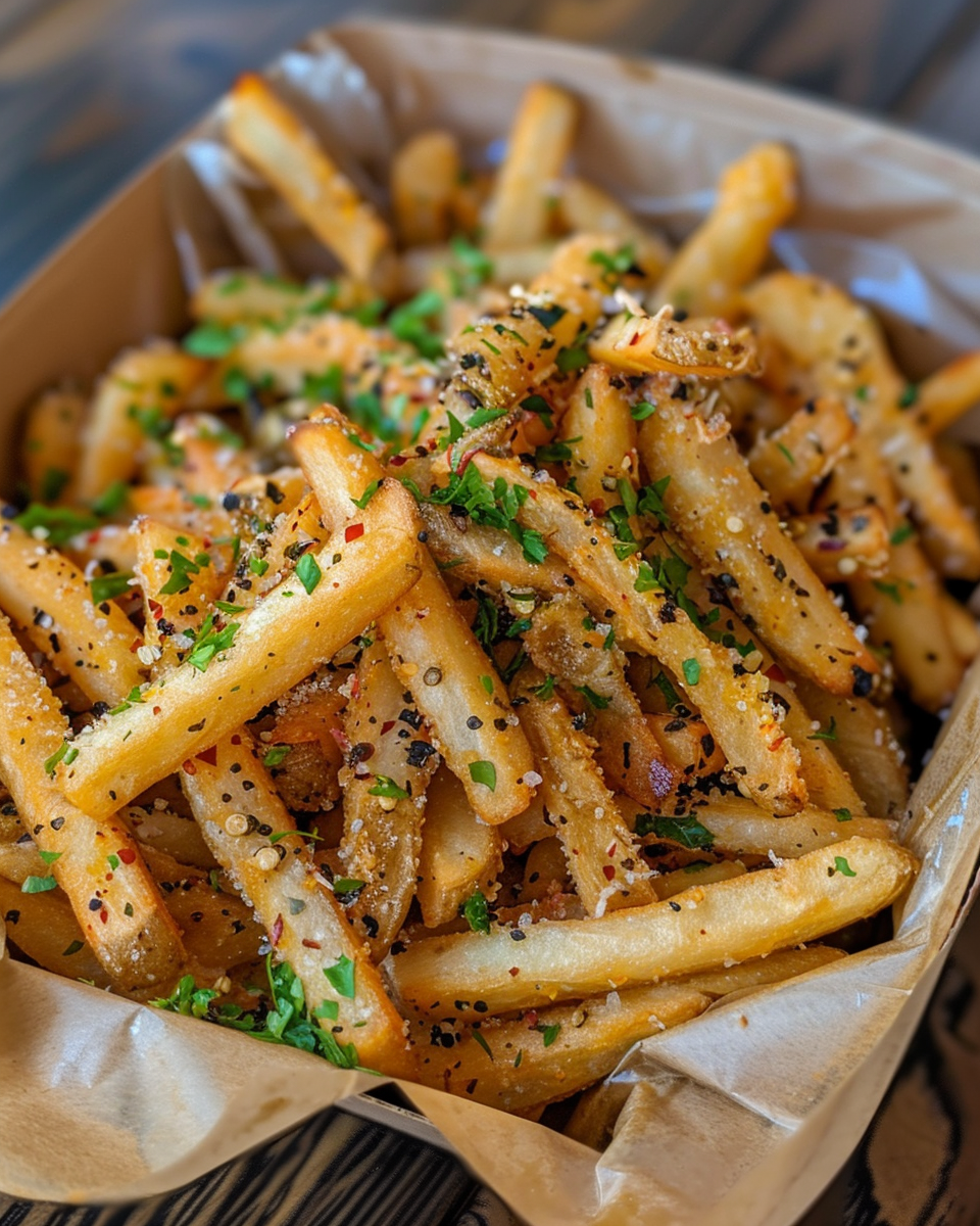 Ingredients for cheesy Cajun fries with jalapenos and diced bell pepper