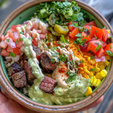 Easy Steak Queso Bowl taken with iphone 15 pro max --iw 2 --ar 4:5 --v 6.0 --raw