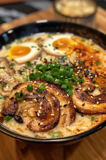 Fiery Chicken Ramen with Creamy Garlic Sauce taken with iphone 15 pro max --iw 2 --ar 4:5 --v 6.0 --raw