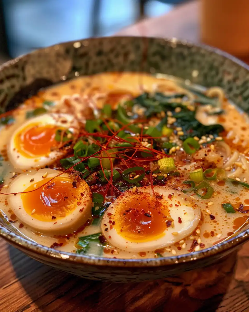 Fiery chicken ramen with creamy garlic sauce simmering in pressure cooker