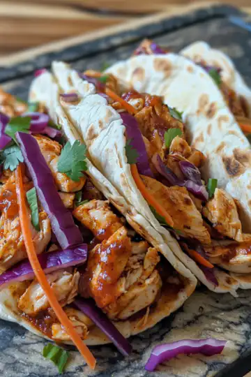 Firecracker Chicken Wraps taken with iphone 15 pro max --iw 2 --ar 4:5 --v 6.0 --raw