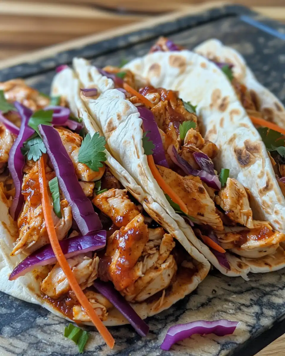 Firecracker chicken wraps cooked in pressure cooker bursting with spicy flavor