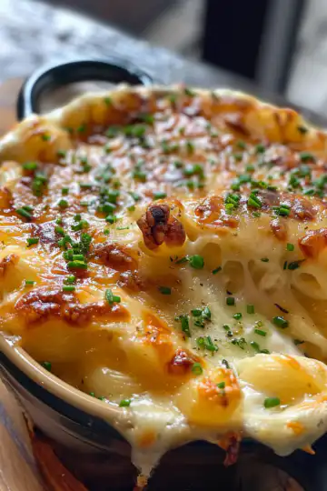 French Onion Soup Mac and Cheese taken with iphone 15 pro max --iw 2 --ar 4:5 --v 6.0 --raw